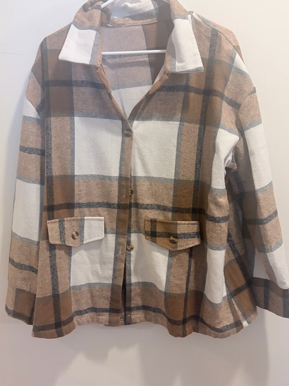 Women’s  Plaid Brown & White Button-Front Jacket NWOT